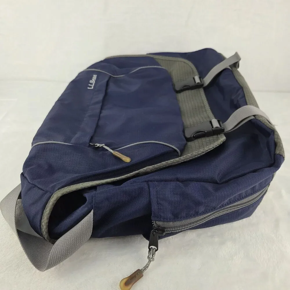 LL Bean Vintage Blue Gray Padded Laptop Messenger Shoulder Bag Briefcase